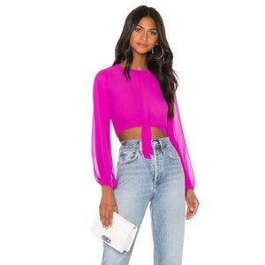Superdown Jemma Tie Front Long Sleeve Crop Top Fuchsia Pink - Extra Small XS